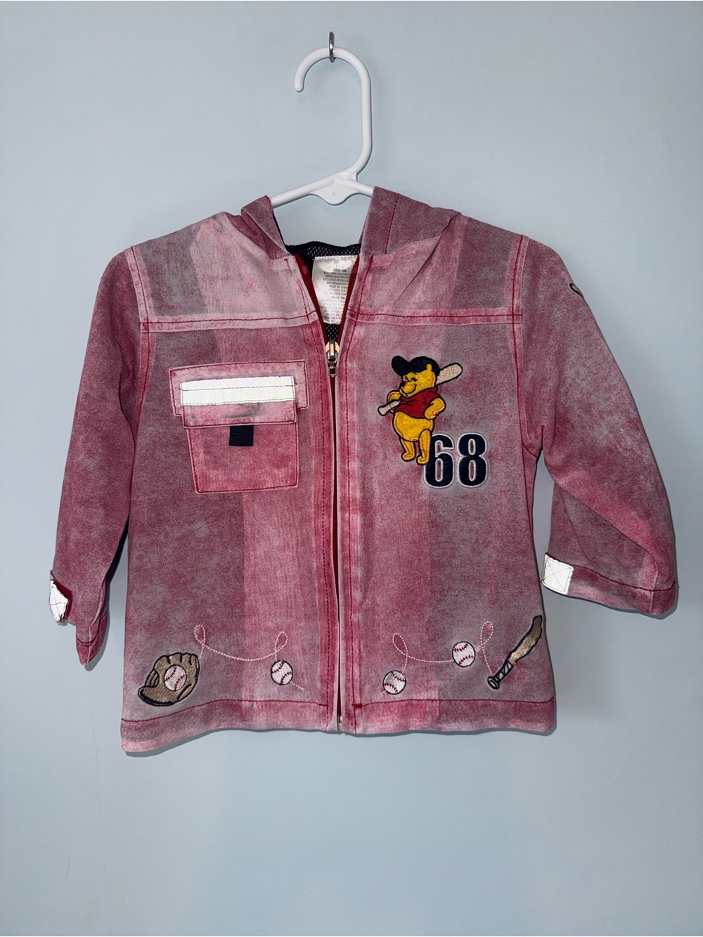 Kids' Hooded Baseball-Theme Puffer Jacket - Red Vintage
